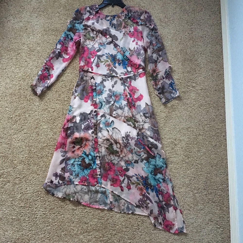 Topshop Chiffon Asymmetrical Floral Dress sz 4 S